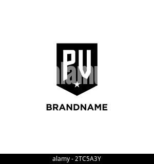 PV monogram initial logo with geometric shield and star icon design style ideas Stock Vector