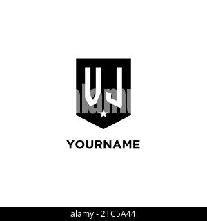 VJ monogram initial logo with geometric shield and star icon design style ideas Stock Vector