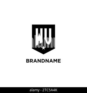 WV monogram initial logo with geometric shield and star icon design style ideas Stock Vector