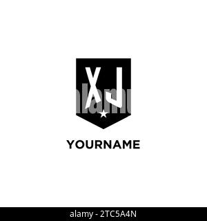 XJ monogram initial logo with geometric shield and star icon design style ideas Stock Vector