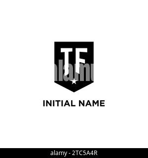 TF monogram initial logo with geometric shield and star icon design style ideas Stock Vector