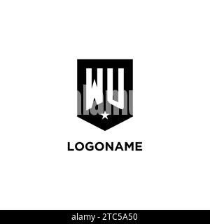 WU monogram initial logo with geometric shield and star icon design style ideas Stock Vector