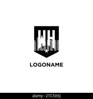 WH monogram initial logo with geometric shield and star icon design style ideas Stock Vector
