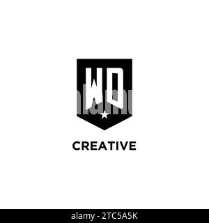 WD monogram initial logo with geometric shield and star icon design style ideas Stock Vector
