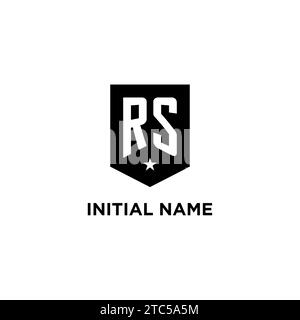RS monogram initial logo with geometric shield and star icon design style ideas Stock Vector