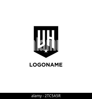 UH monogram initial logo with geometric shield and star icon design style ideas Stock Vector