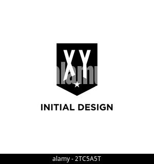 XY monogram initial logo with geometric shield and star icon design style ideas Stock Vector
