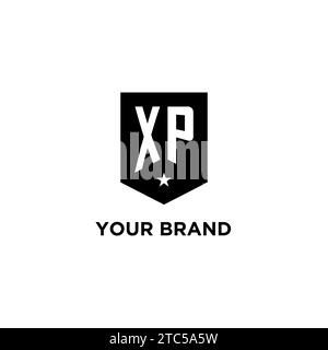 XP monogram initial logo with geometric shield and star icon design style ideas Stock Vector