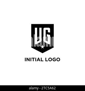 UG monogram initial logo with geometric shield and star icon design style ideas Stock Vector