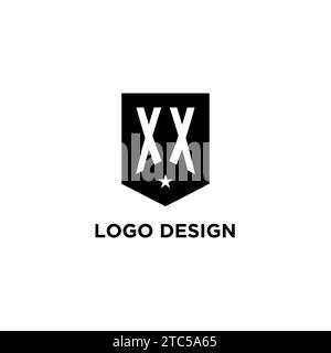 XX monogram initial logo with geometric shield and star icon design style ideas Stock Vector