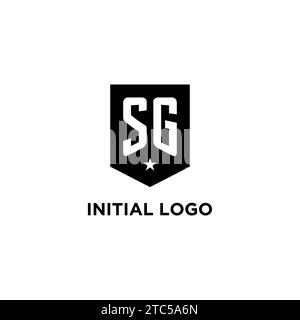 SG monogram initial logo with geometric shield and star icon design style ideas Stock Vector