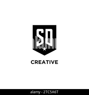 SD monogram initial logo with geometric shield and star icon design style ideas Stock Vector