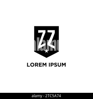 ZZ monogram initial logo with geometric shield and star icon design style ideas Stock Vector