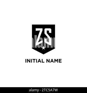 ZS monogram initial logo with geometric shield and star icon design style ideas Stock Vector