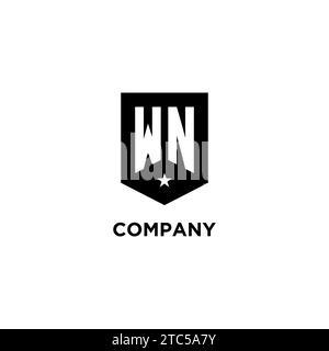 WN monogram initial logo with geometric shield and star icon design style ideas Stock Vector