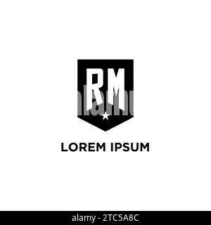 RM monogram initial logo with geometric shield and star icon design style ideas Stock Vector