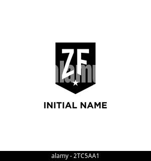 ZF monogram initial logo with geometric shield and star icon design style ideas Stock Vector
