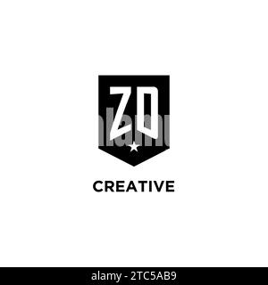 ZD monogram initial logo with geometric shield and star icon design style ideas Stock Vector