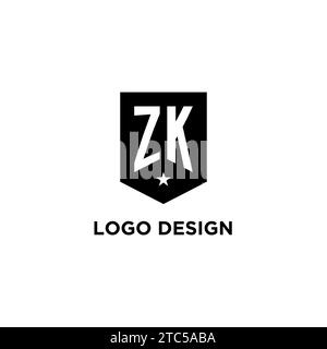 ZK monogram initial logo with geometric shield and star icon design style ideas Stock Vector
