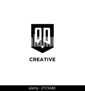 QD monogram initial logo with geometric shield and star icon design style ideas Stock Vector
