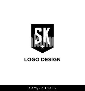 SK monogram initial logo with geometric shield and star icon design style ideas Stock Vector