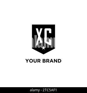XC monogram initial logo with geometric shield and star icon design style ideas Stock Vector