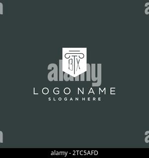 BX monogram with pillar and shield logo design, luxury and elegant logo for legal firm vector graphic Stock Vector