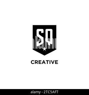 SQ monogram initial logo with geometric shield and star icon design style ideas Stock Vector