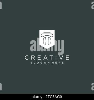 CC monogram with pillar and shield logo design, luxury and elegant logo for legal firm vector graphic Stock Vector
