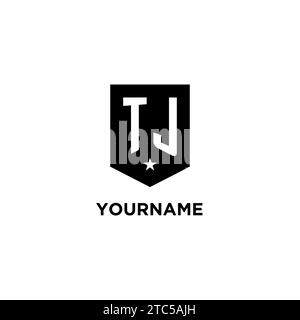 TJ monogram initial logo with geometric shield and star icon design style ideas Stock Vector