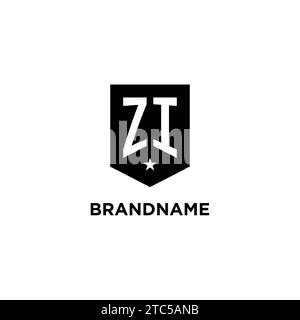 ZI monogram initial logo with geometric shield and star icon design style ideas Stock Vector