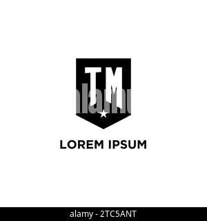 TM monogram initial logo with geometric shield and star icon design style ideas Stock Vector