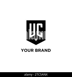 UC monogram initial logo with geometric shield and star icon design style ideas Stock Vector