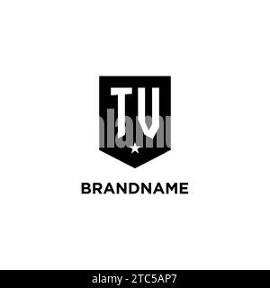 TV monogram initial logo with geometric shield and star icon design style ideas Stock Vector