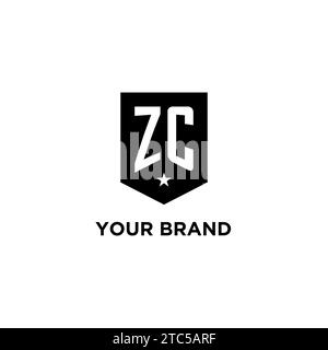 ZC monogram initial logo with geometric shield and star icon design style ideas Stock Vector