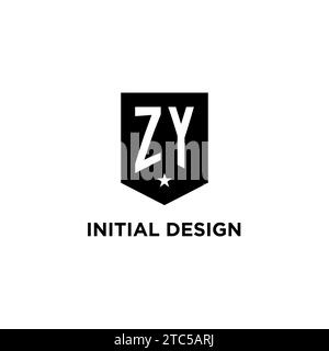 ZY monogram initial logo with geometric shield and star icon design style ideas Stock Vector