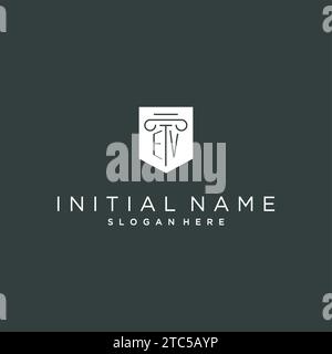 EV monogram with pillar and shield logo design, luxury and elegant logo for legal firm vector graphic Stock Vector