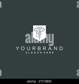 BF monogram with pillar and shield logo design, luxury and elegant logo for legal firm vector graphic Stock Vector