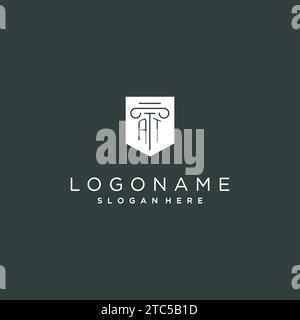 AT monogram with pillar and shield logo design, luxury and elegant logo for legal firm vector graphic Stock Vector