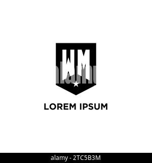 WM monogram initial logo with geometric shield and star icon design style ideas Stock Vector