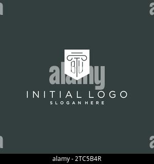 BU monogram with pillar and shield logo design, luxury and elegant logo for legal firm vector graphic Stock Vector