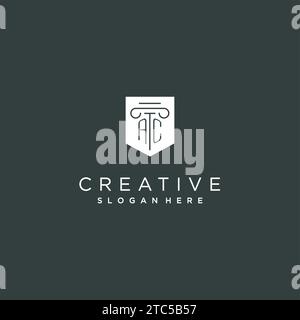 AC monogram with pillar and shield logo design, luxury and elegant logo for legal firm vector graphic Stock Vector