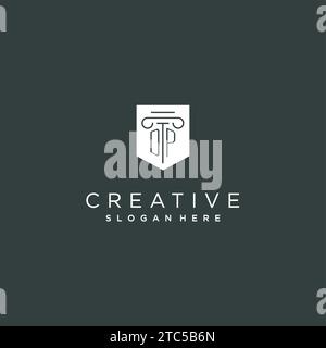 DP monogram with pillar and shield logo design, luxury and elegant logo for legal firm vector graphic Stock Vector