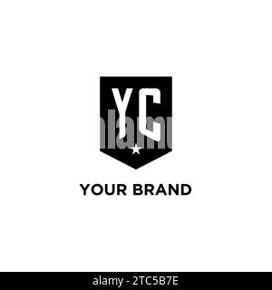 YC monogram initial logo with geometric shield and star icon design style ideas Stock Vector