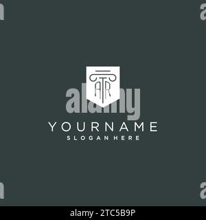 AR monogram with pillar and shield logo design, luxury and elegant logo for legal firm vector graphic Stock Vector