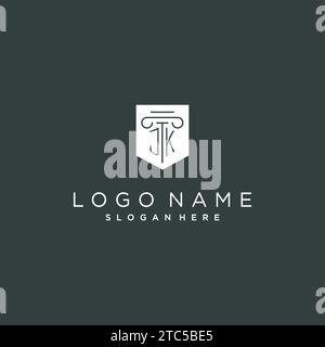 JK monogram with pillar and shield logo design, luxury and elegant logo for legal firm vector graphic Stock Vector