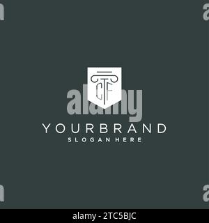 CF monogram with pillar and shield logo design, luxury and elegant logo for legal firm vector graphic Stock Vector