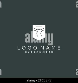 KK monogram with pillar and shield logo design, luxury and elegant logo for legal firm vector graphic Stock Vector