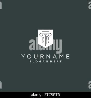 KR monogram with pillar and shield logo design, luxury and elegant logo for legal firm vector graphic Stock Vector