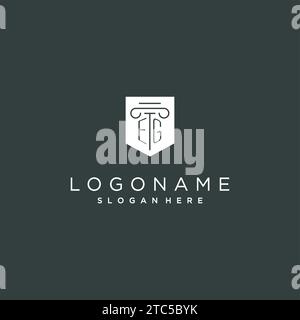 EG monogram with pillar and shield logo design, luxury and elegant logo for legal firm vector graphic Stock Vector